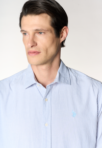 Camicia regular fit in misto cotone e lino con colletto francese