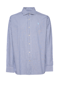 Camicia regular fit in misto cotone e lino con colletto francese