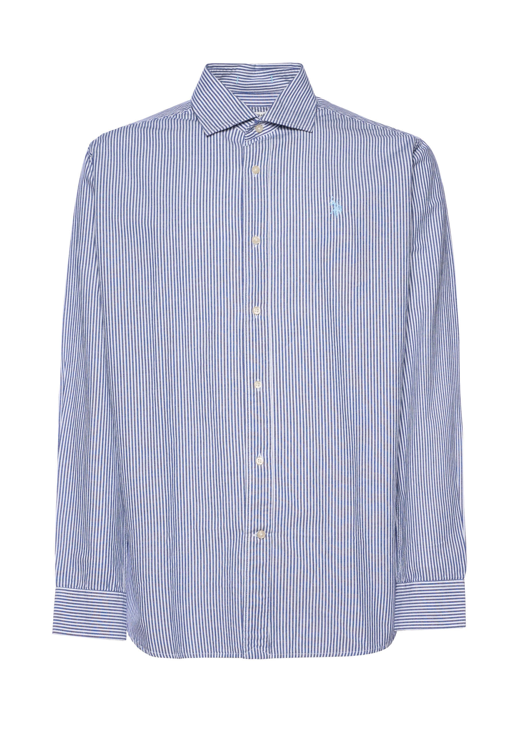 Camicia regular fit in misto cotone e lino con colletto francese