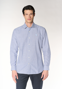 Camicia regular fit in misto cotone e lino con colletto francese