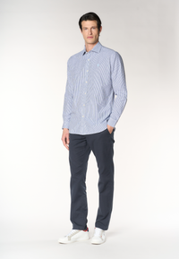 Camicia regular fit in misto cotone e lino con colletto francese