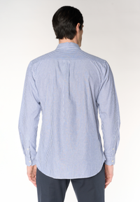 Camicia regular fit in misto cotone e lino con colletto francese