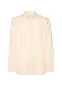 Camicia regular fit in misto cotone e lino con colletto francese