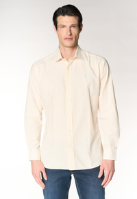 Camicia regular fit in misto cotone e lino con colletto francese