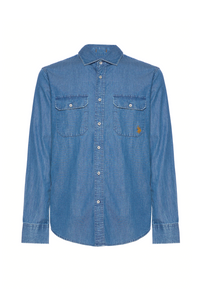 Camicia in denim da uomo con tasche frontali e colletto alla francese