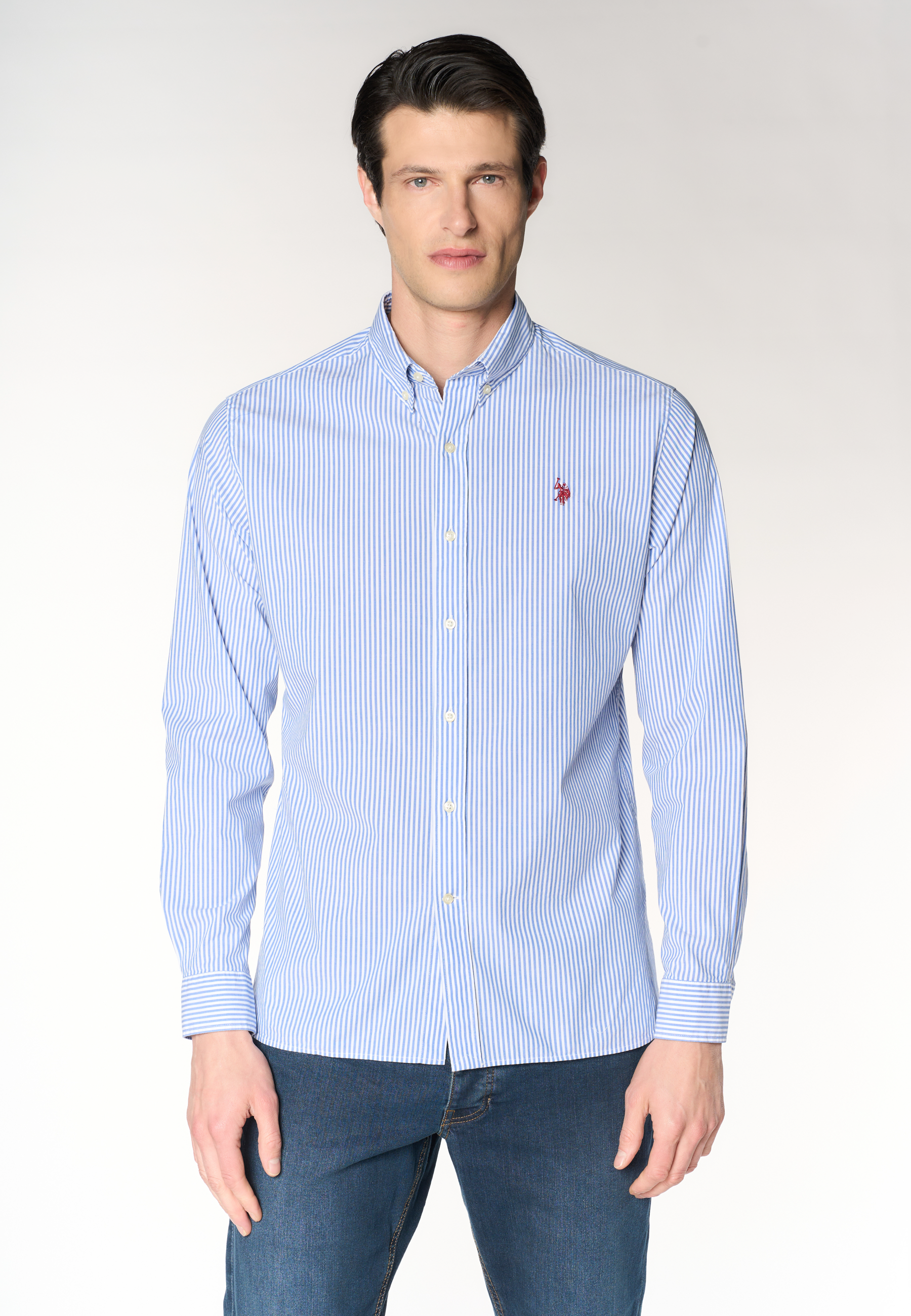 Camicia da uomo slim fit a righe con colletto button down