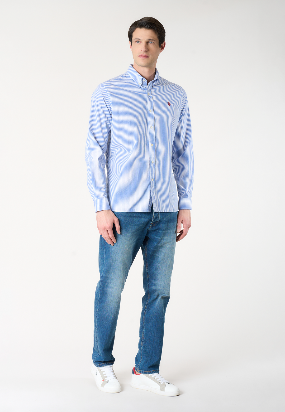 Camicia da uomo slim fit a righe con colletto button down
