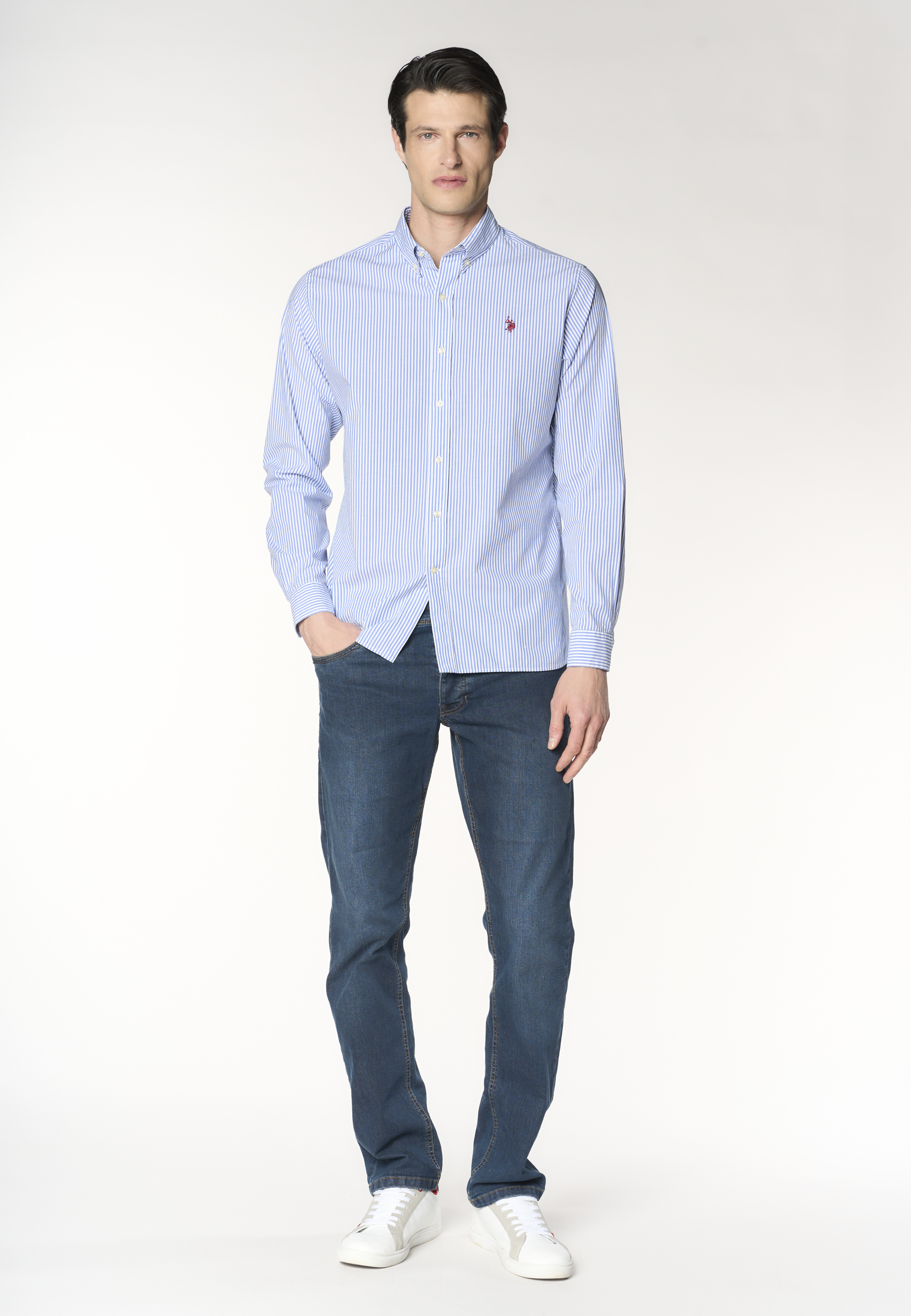 Camicia da uomo slim fit a righe con colletto button down