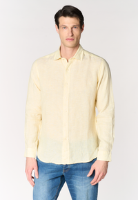 Camicia da uomo slim fit in lino con colletto francese