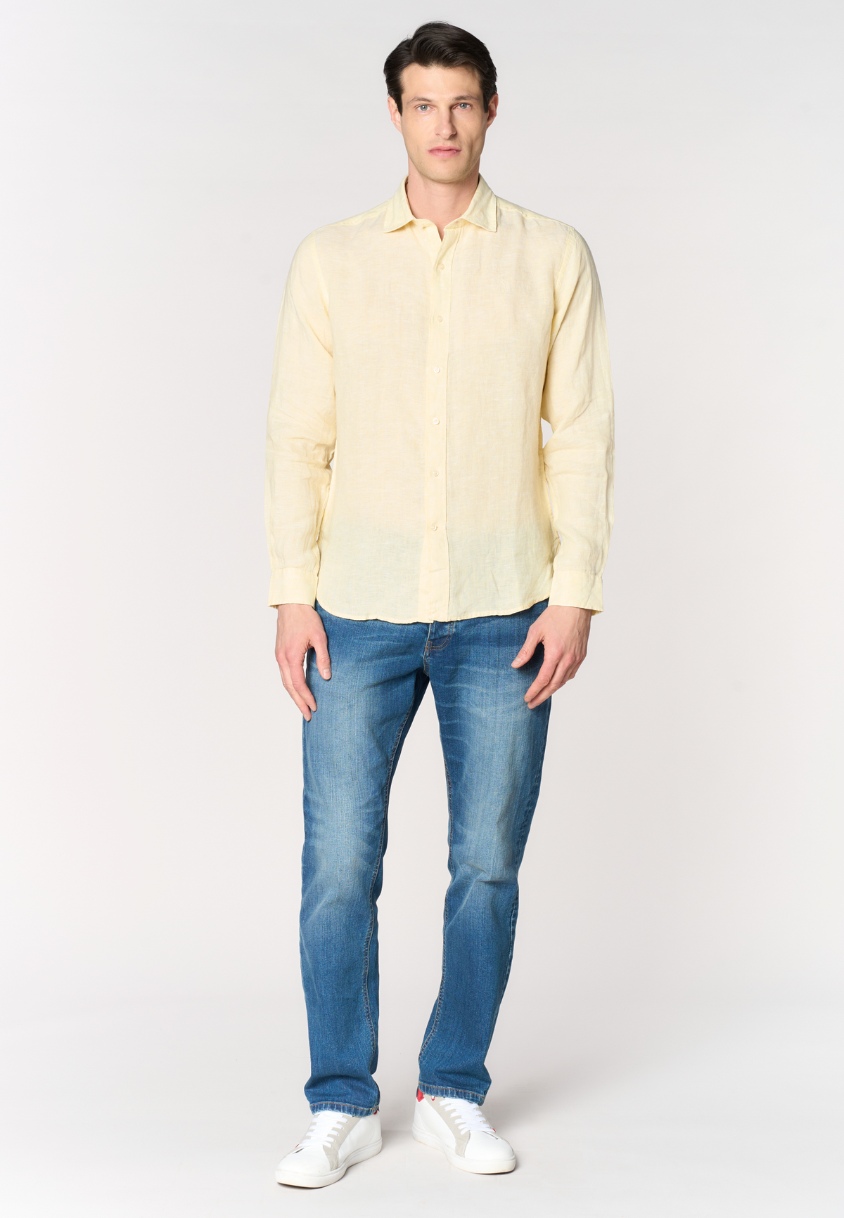 Camicia da uomo slim fit in lino con colletto francese