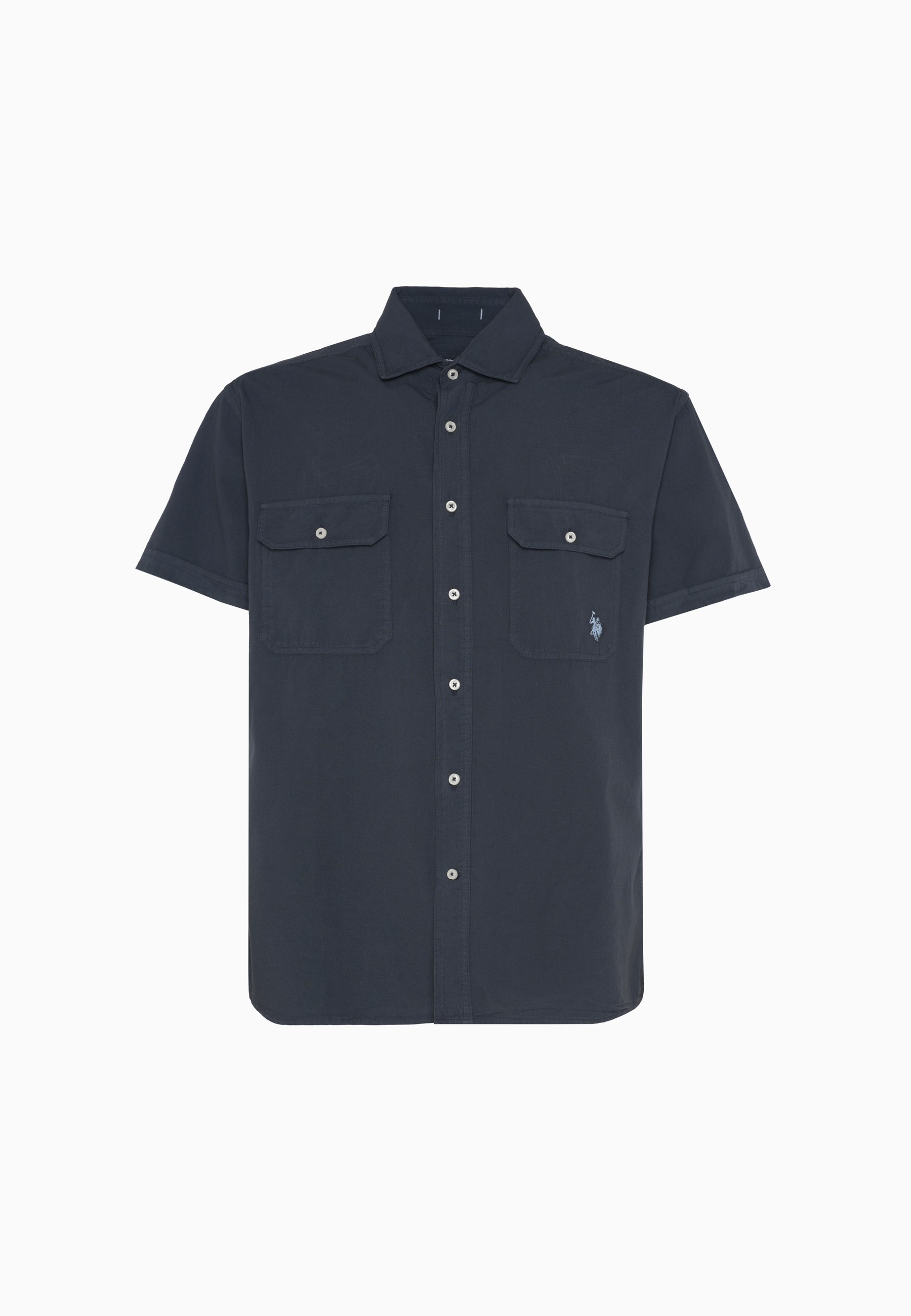Camicia a maniche corte in misto cotone e lino con tasche frontali