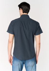 Camicia a maniche corte in misto cotone e lino con tasche frontali
