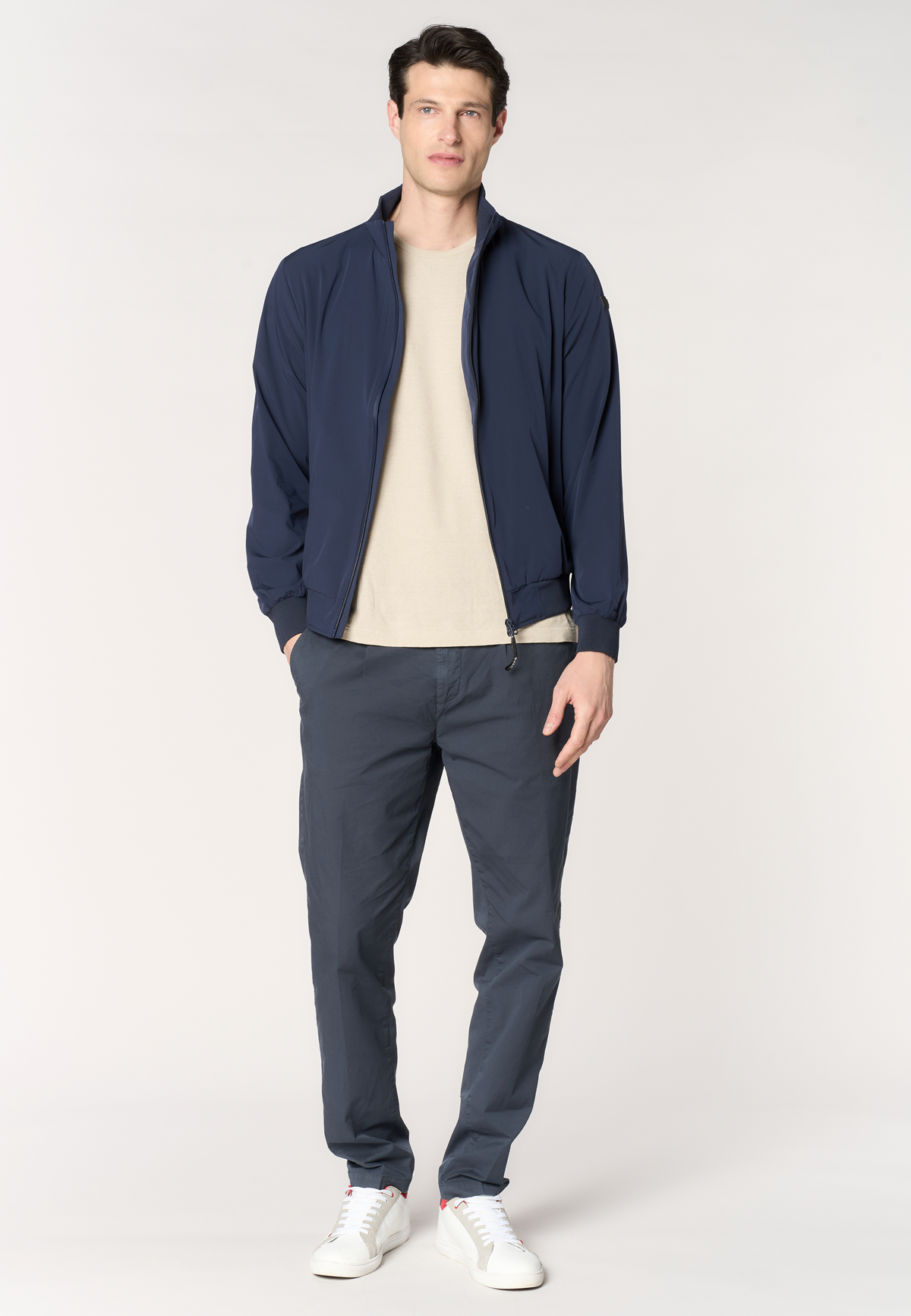 Bomber da uomo in nylon stretch con zip