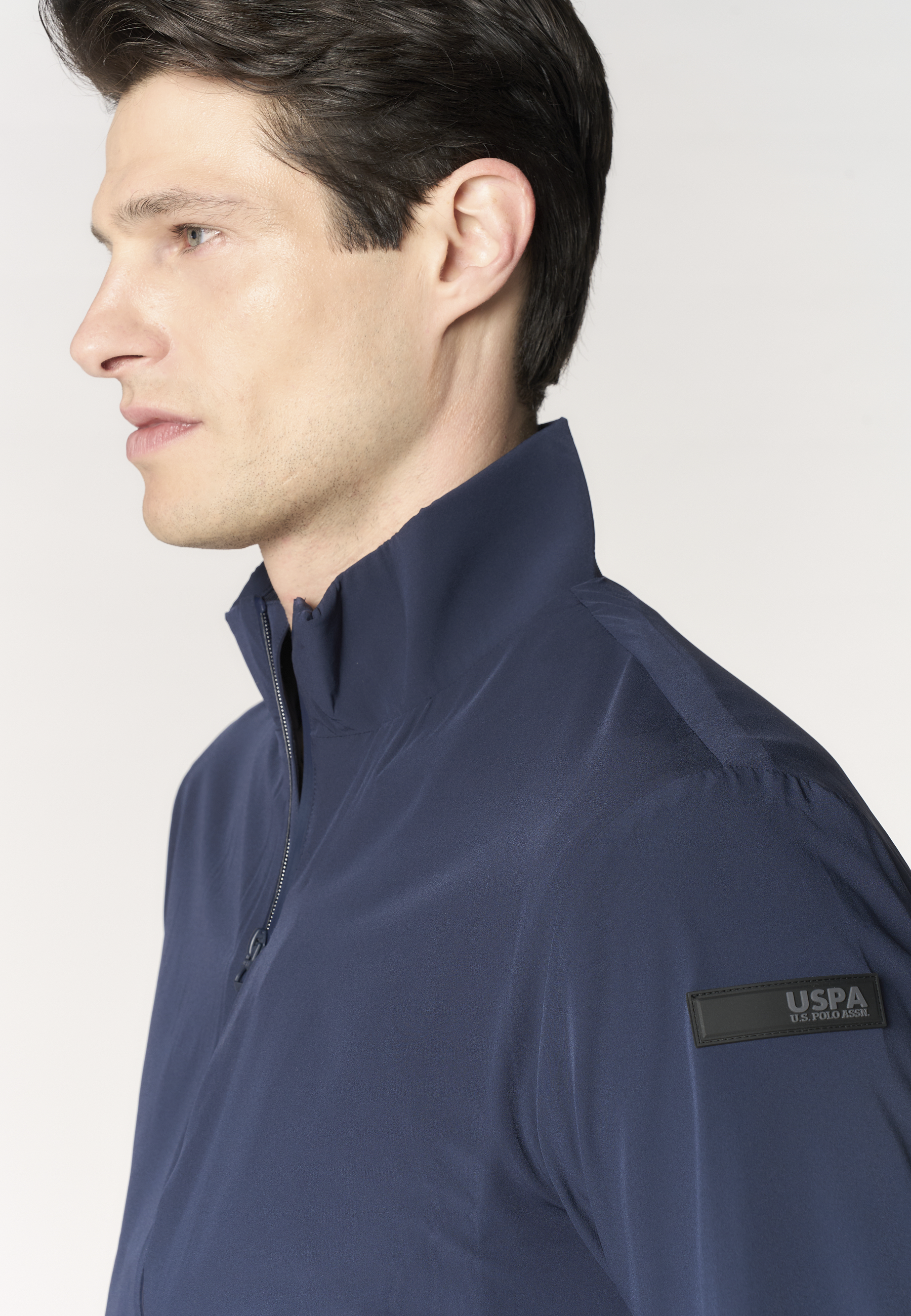 Bomber da uomo in nylon stretch con zip