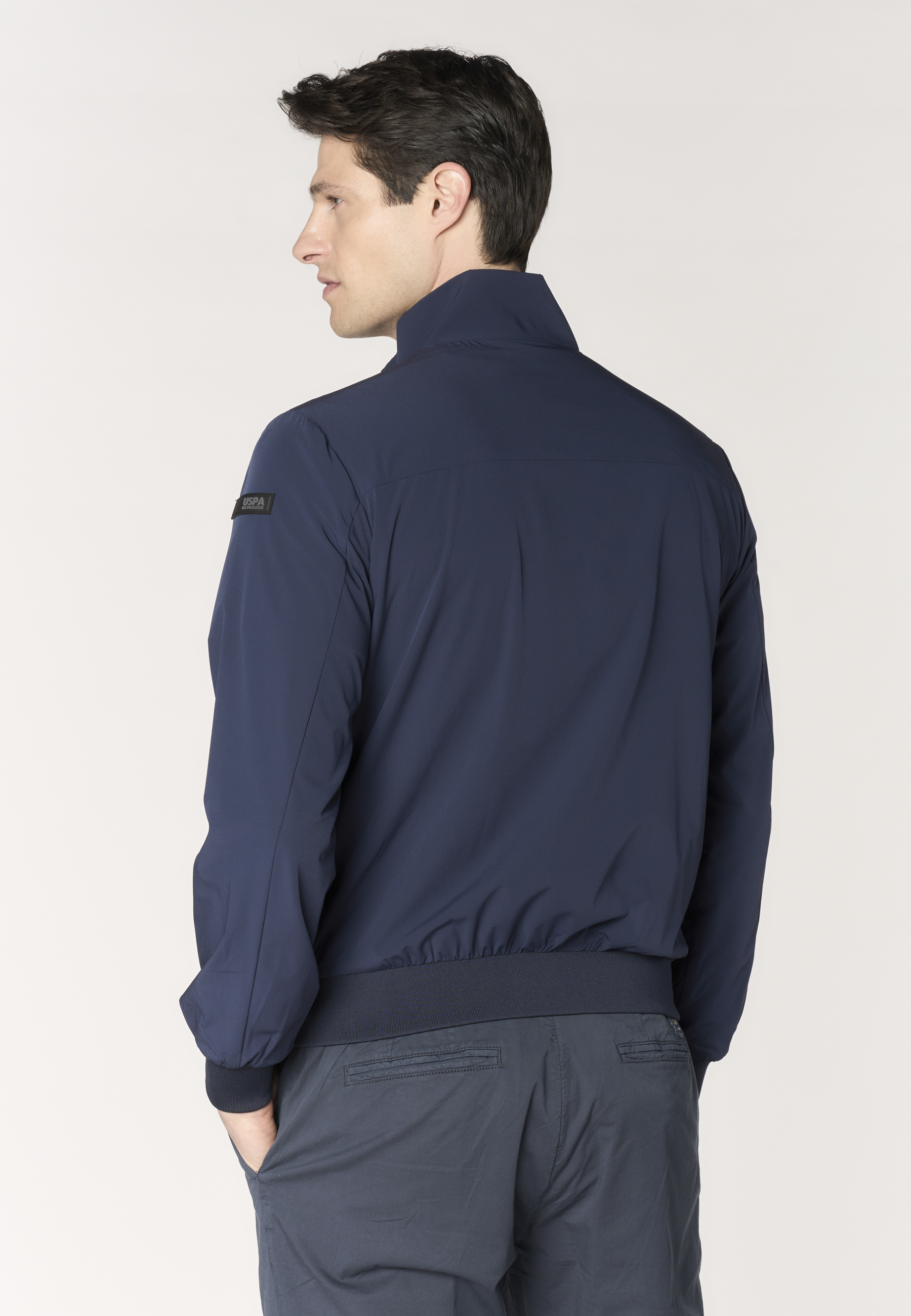 Bomber da uomo in nylon stretch con zip