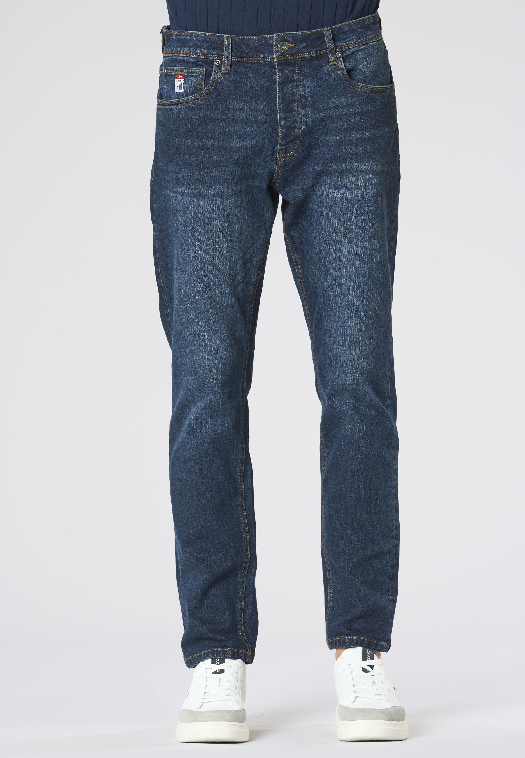 Pantalone denim cinque tasche tapered fit
