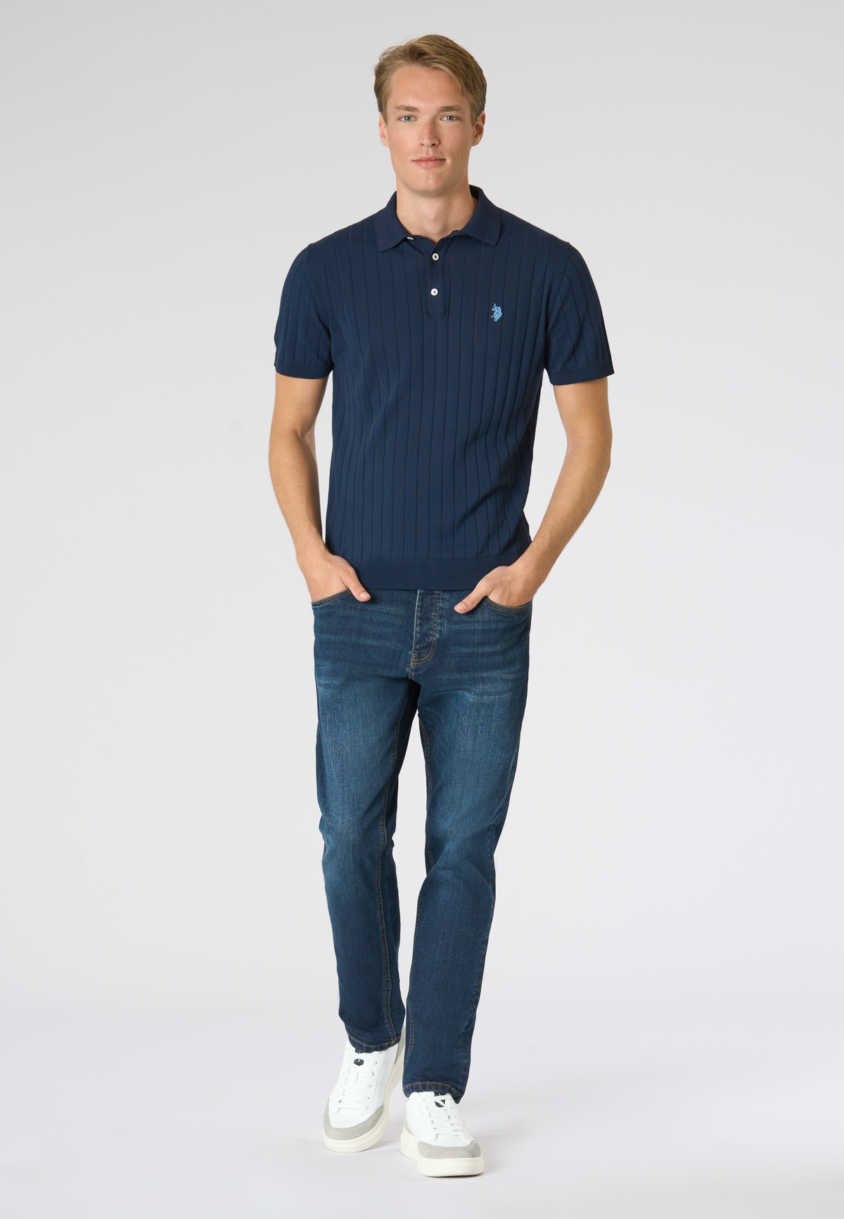 Pantalone denim cinque tasche tapered fit