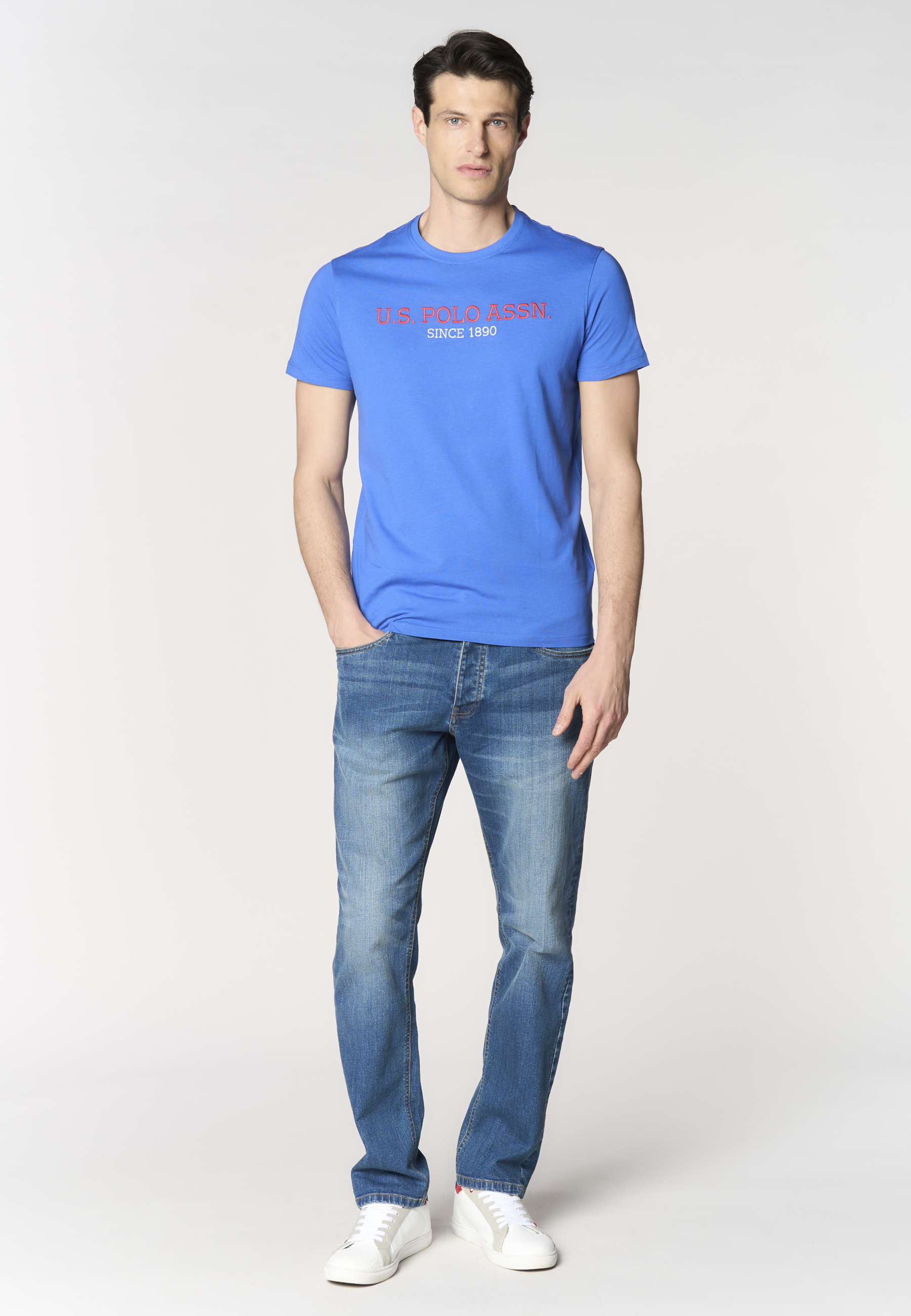 T-shirt a maniche corte in cotone con scritta frontale