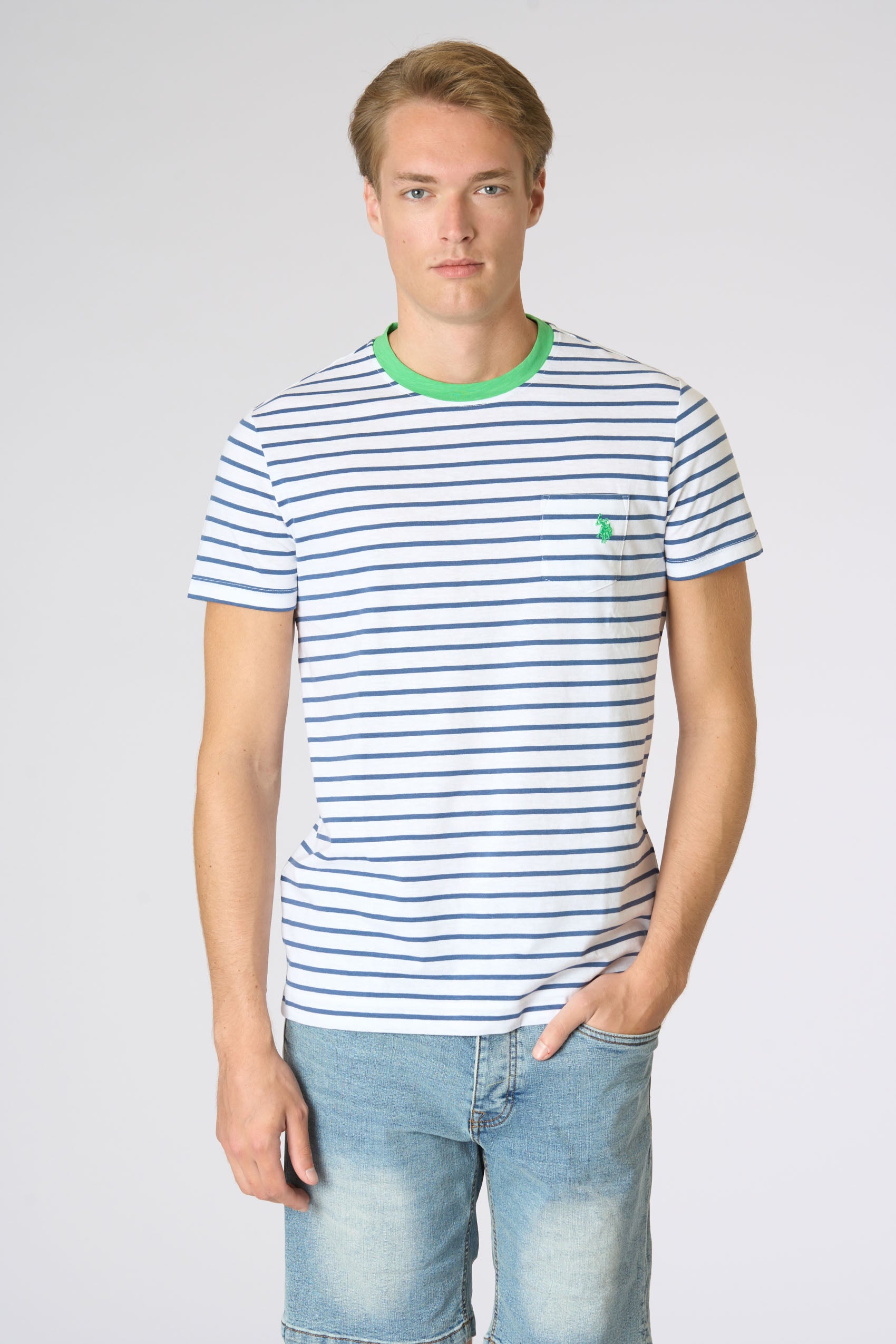 T-shirt a righe in cotone con taschino