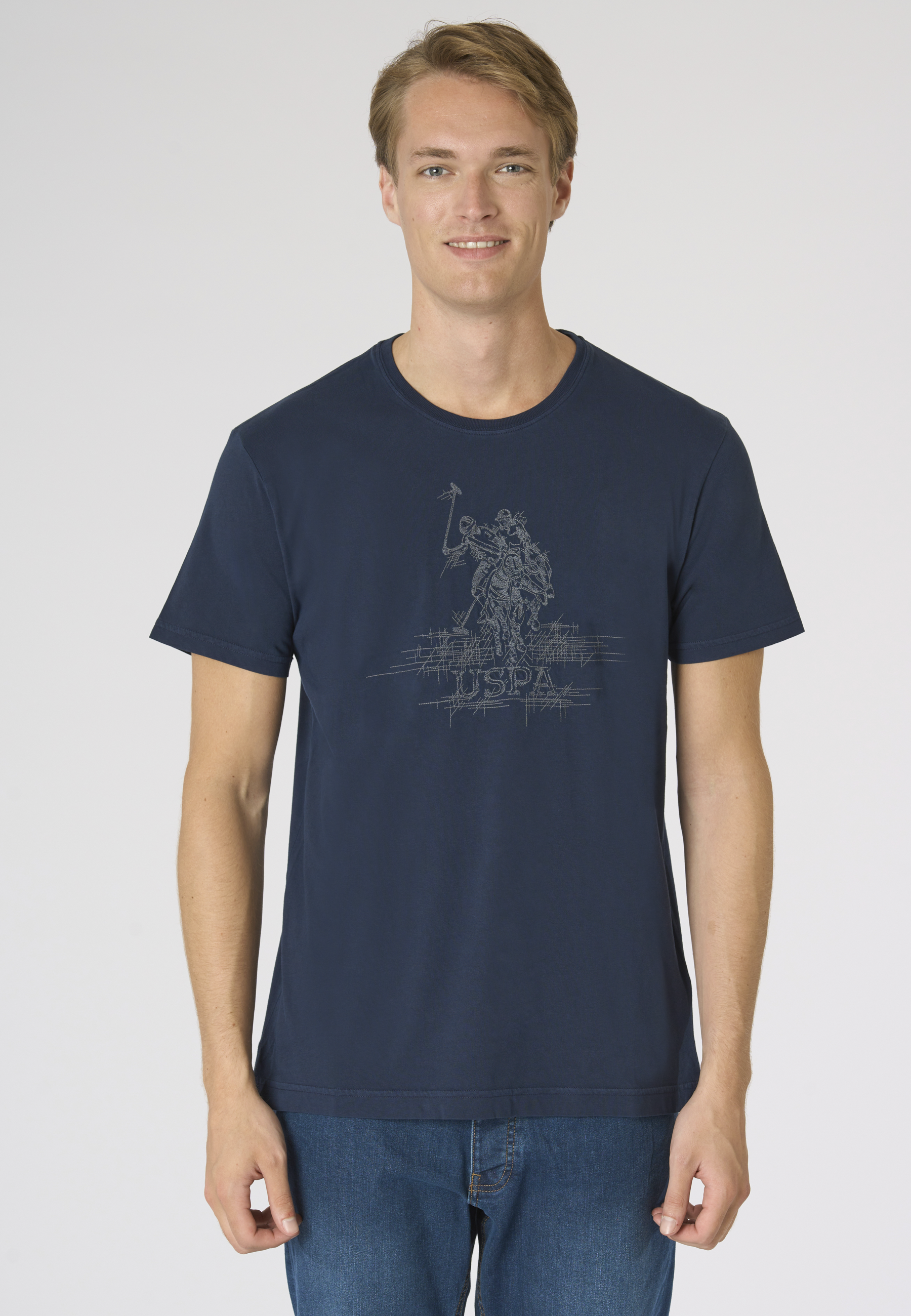 T-shirt da uomo in cotone pigment dyed con stampa frontale.