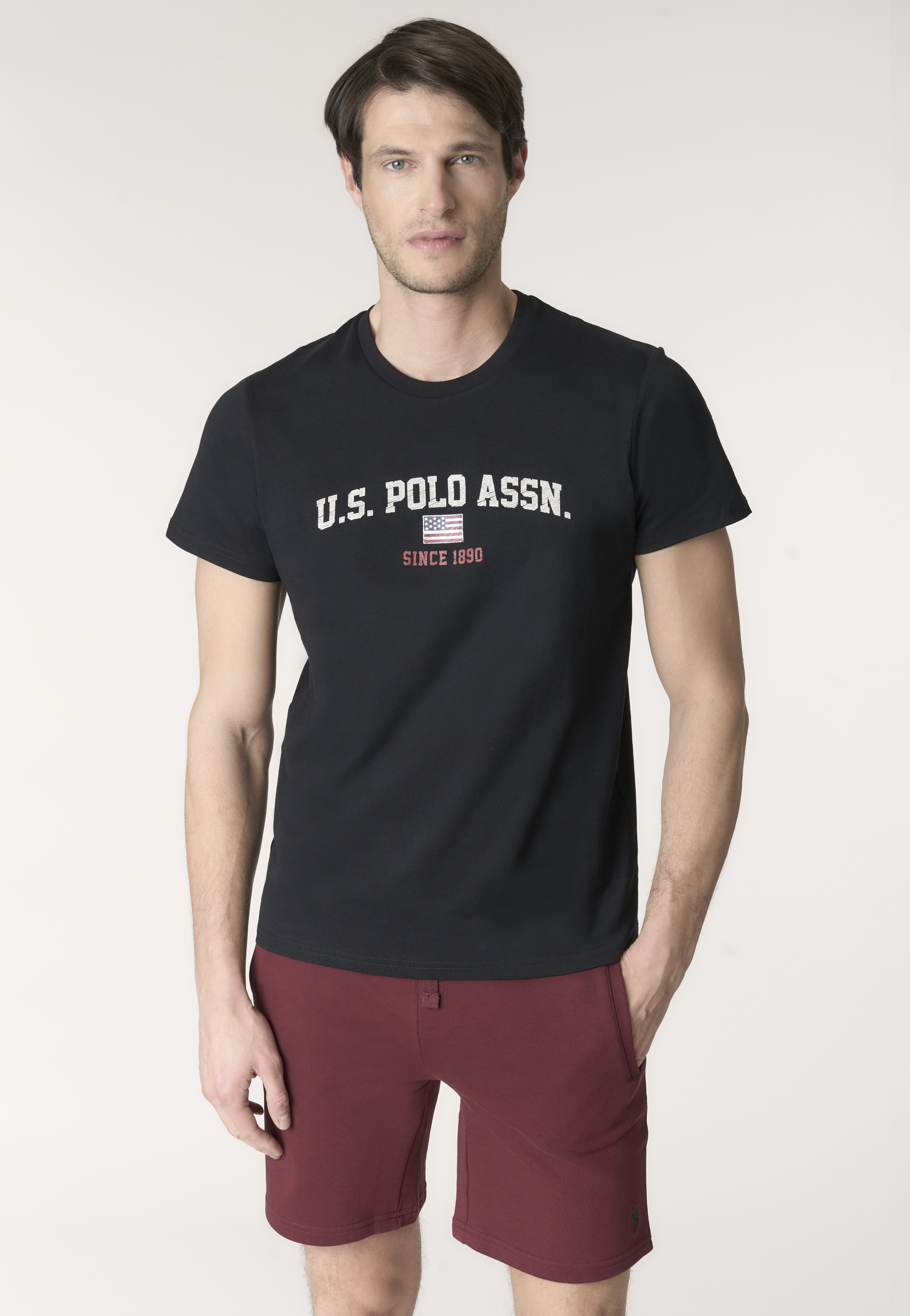 T-shirt girocollo in cotone con stampa frontale U.S. POLO ASSN.
