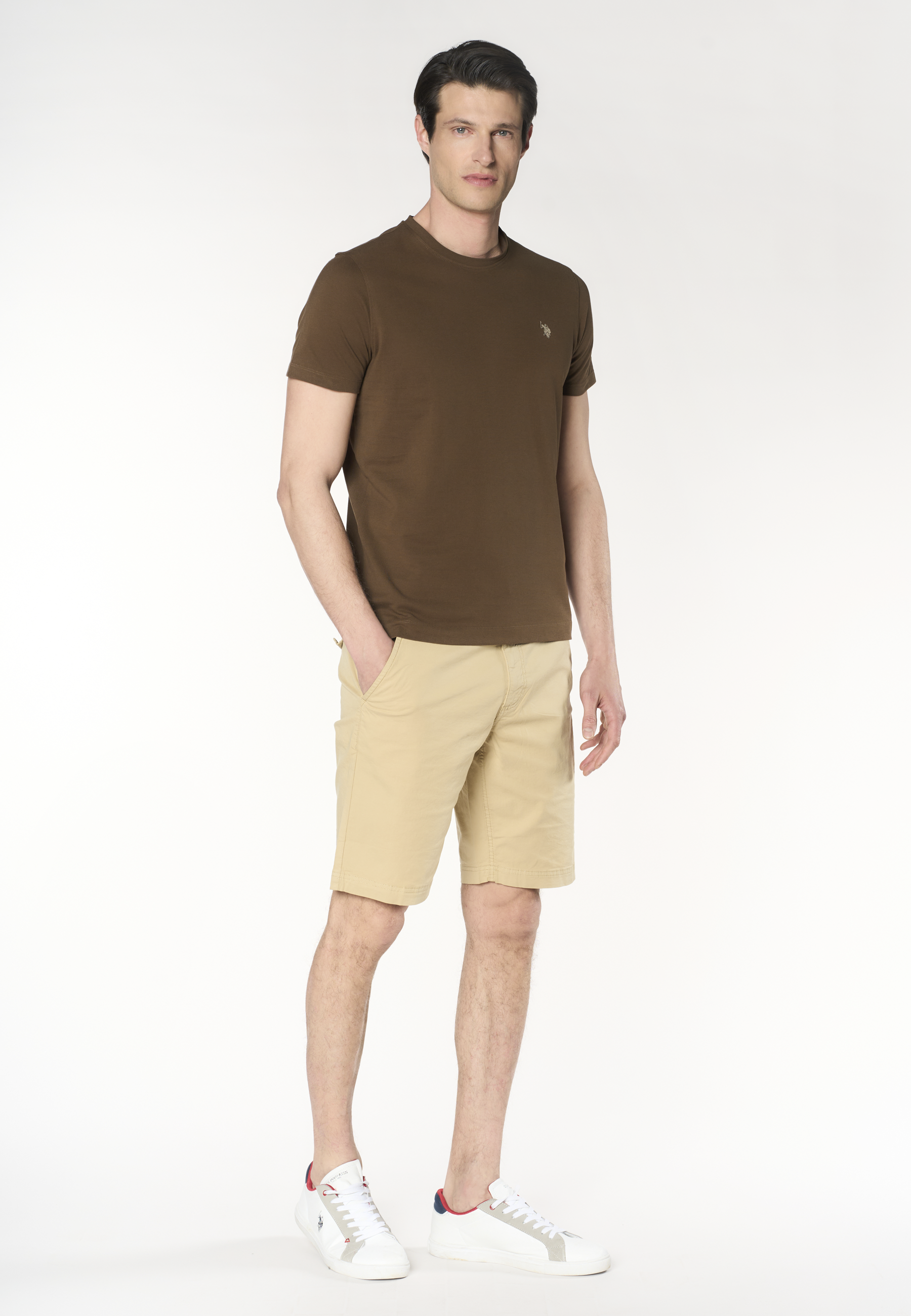 Pantalone corto chino da uomo in cotone stretch