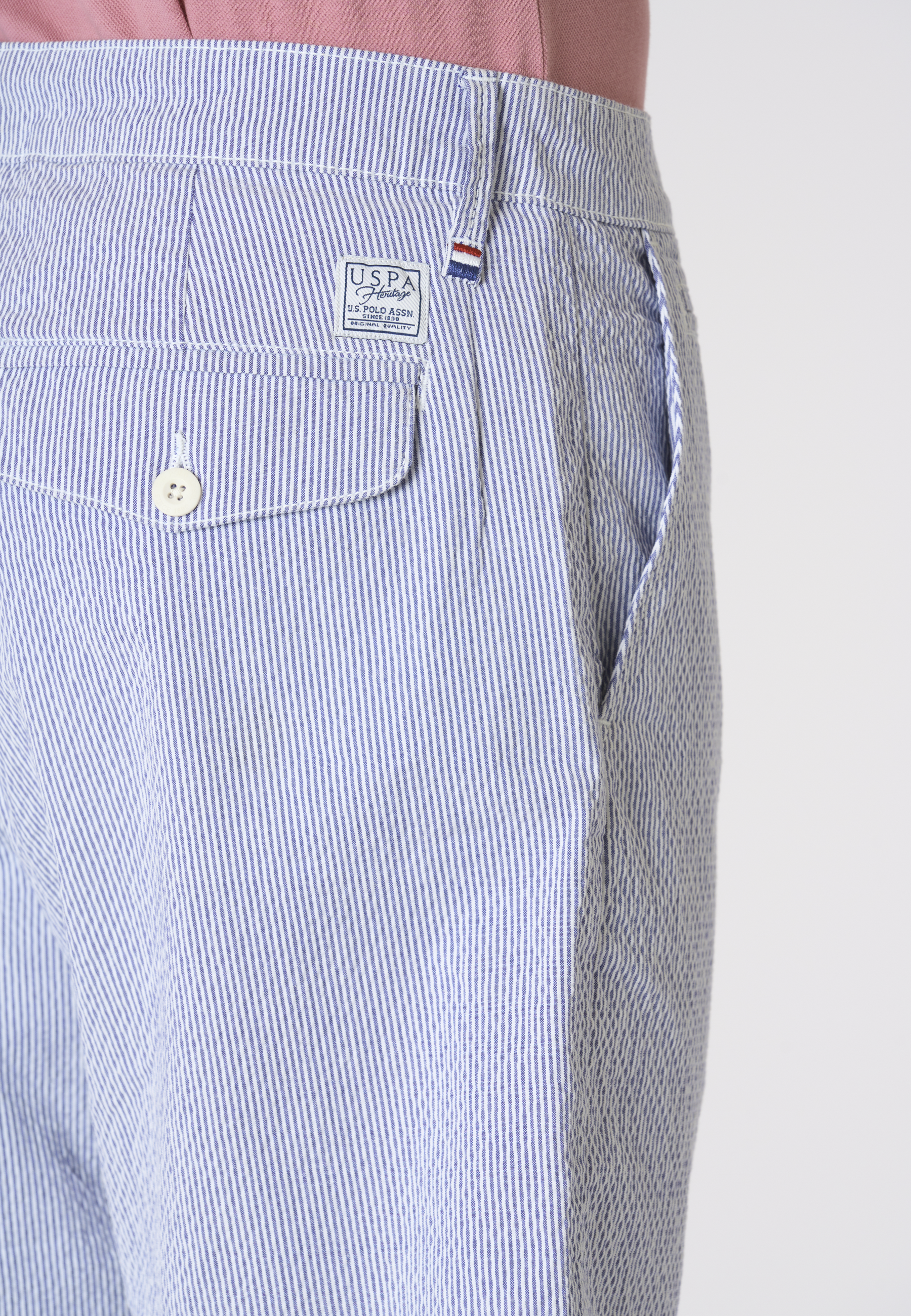 Pantalone corto chino da uomo in cotone rigato