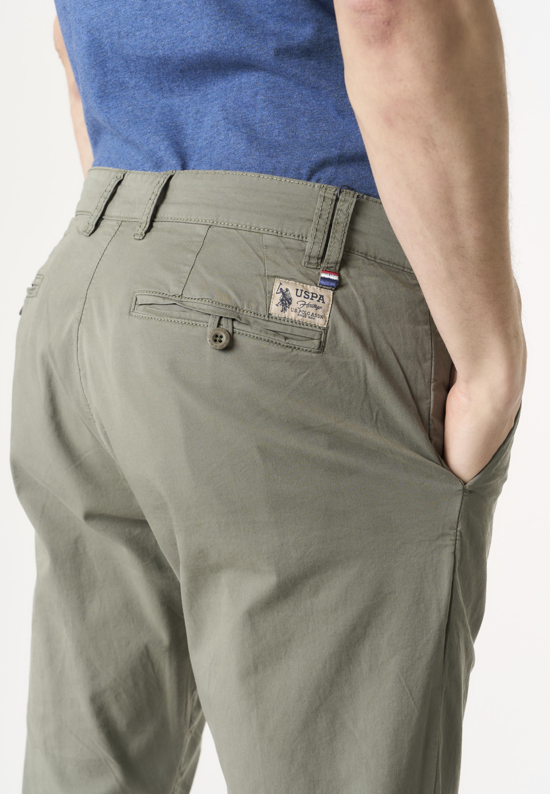 Pantalone chino da uomo in cotone stretch overdyed