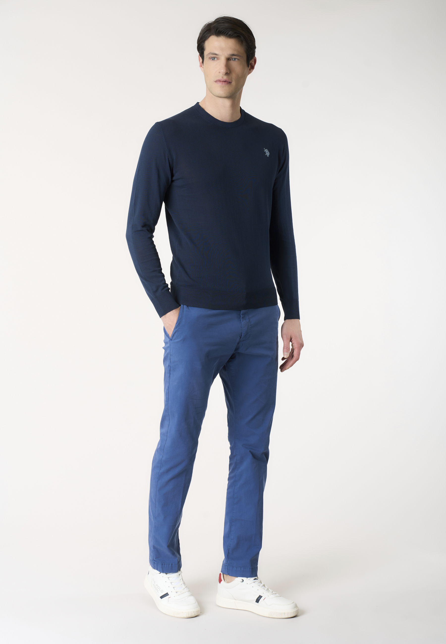 Pantalone chino da uomo in cotone stretch overdyed