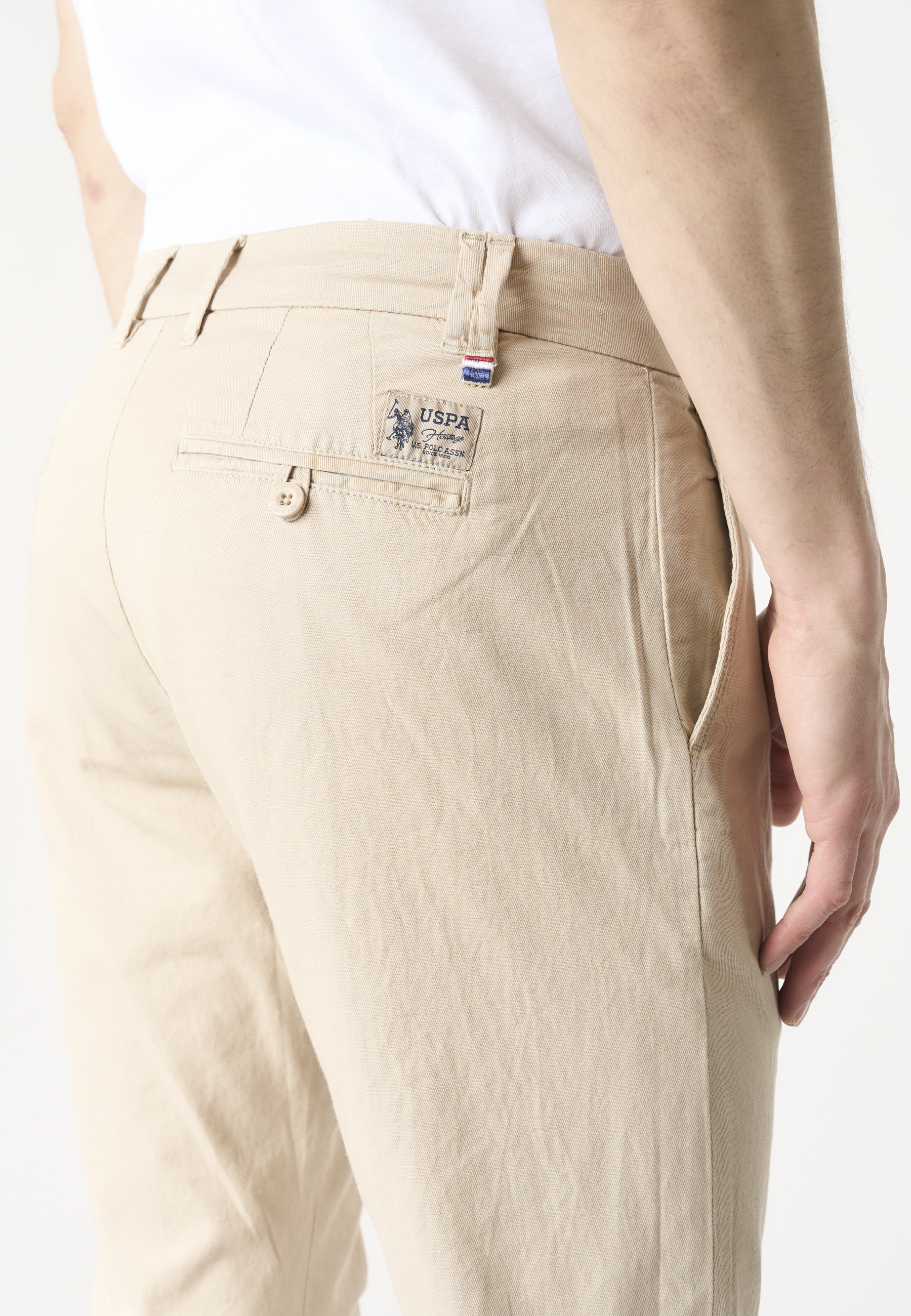 Pantalone chino slim fit da uomo in misto cotone e lino