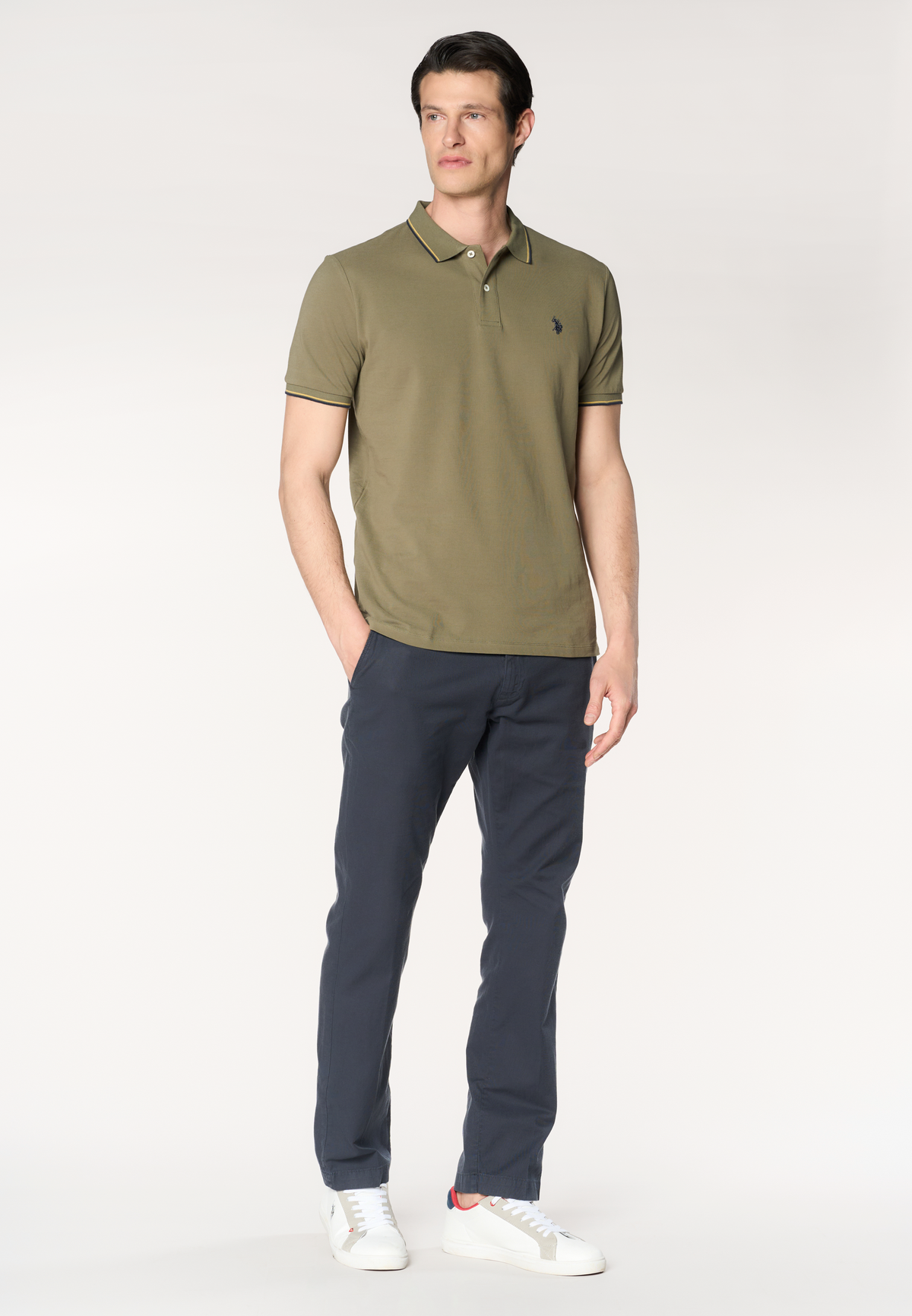 Pantalone chino slim fit da uomo in misto cotone e lino