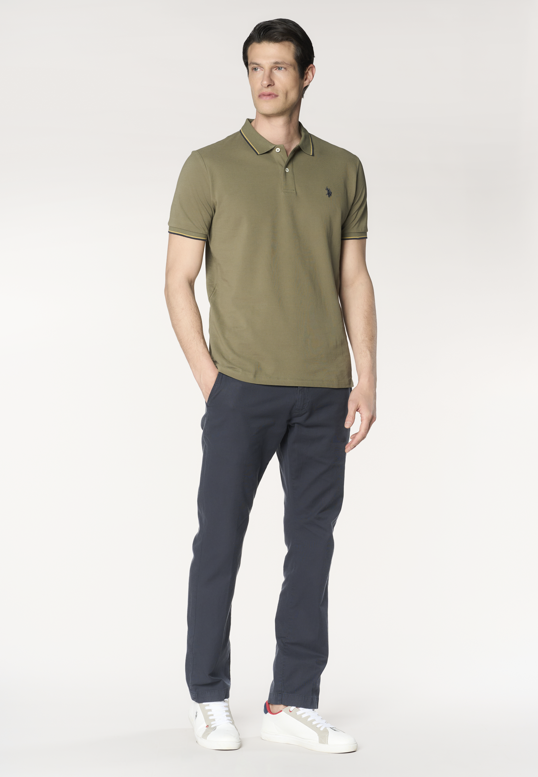 Pantalone chino slim fit da uomo in misto cotone e lino