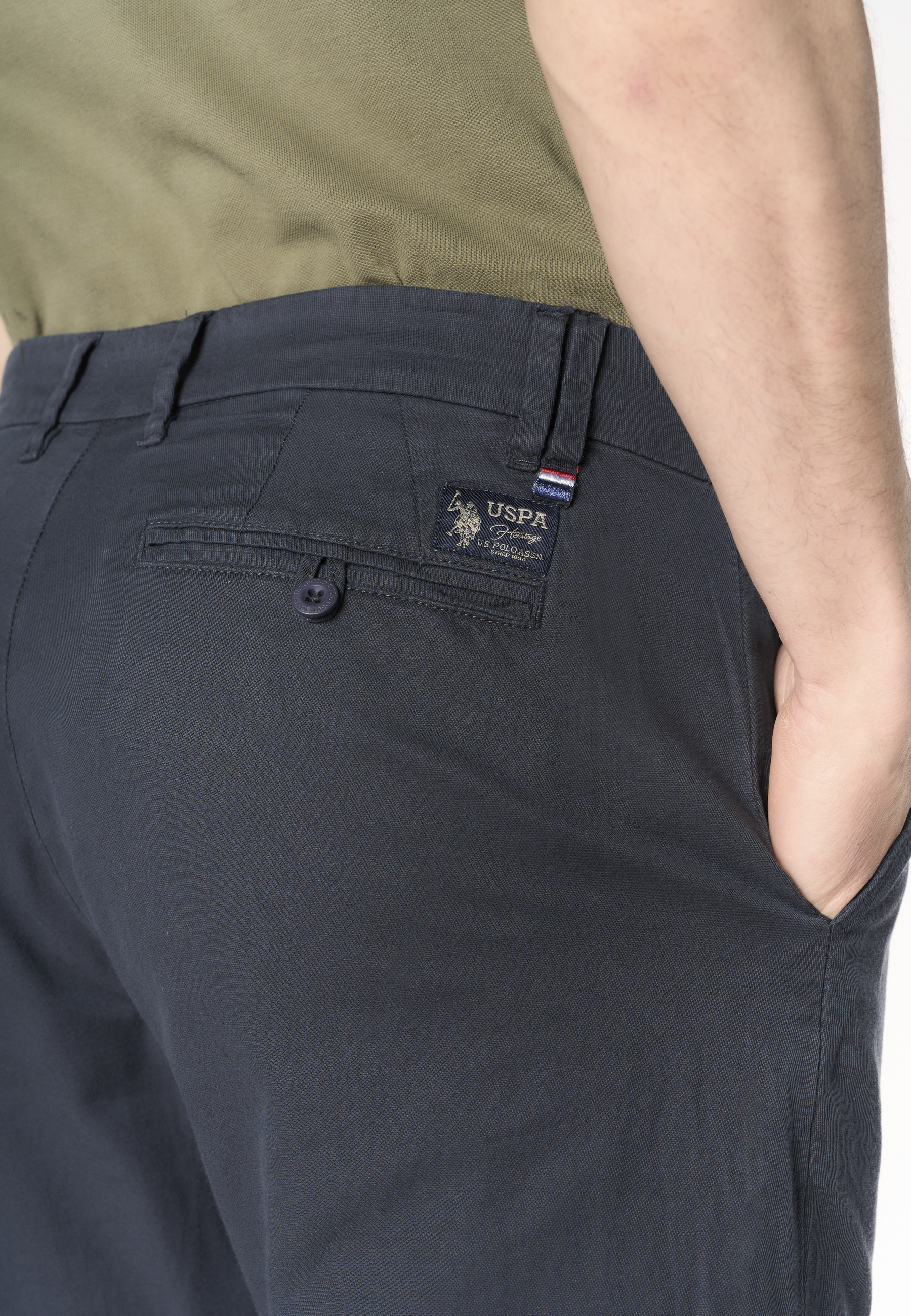 Pantalone chino slim fit da uomo in misto cotone e lino