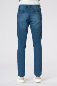 Pantalone denim regular fit con tasche a filetto