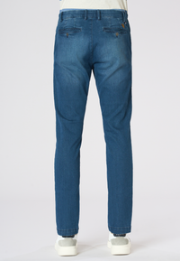 Pantalone denim regular fit con tasche a filetto
