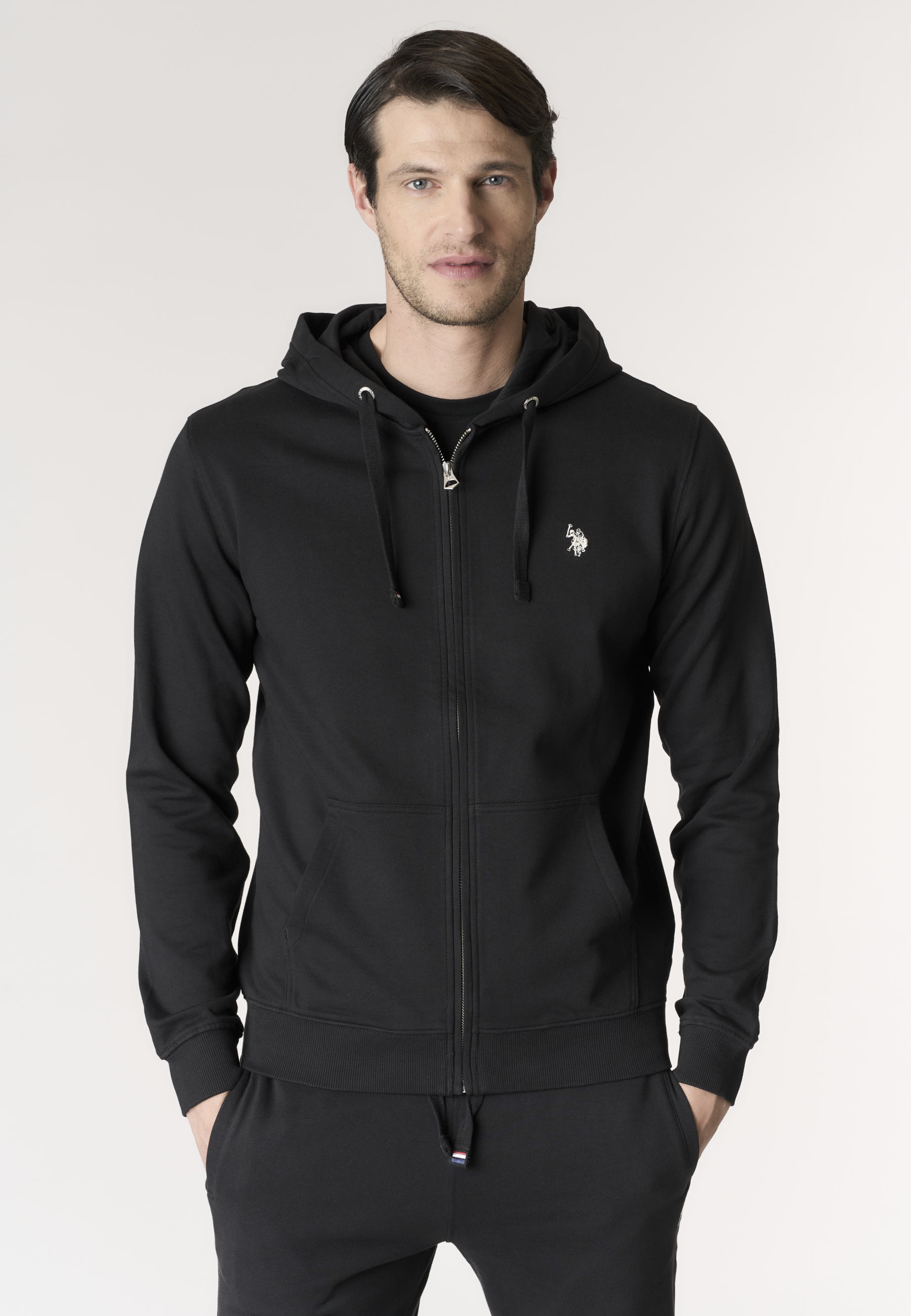 Felpa da uomo in cotone con chiusura full zip e cappuccio