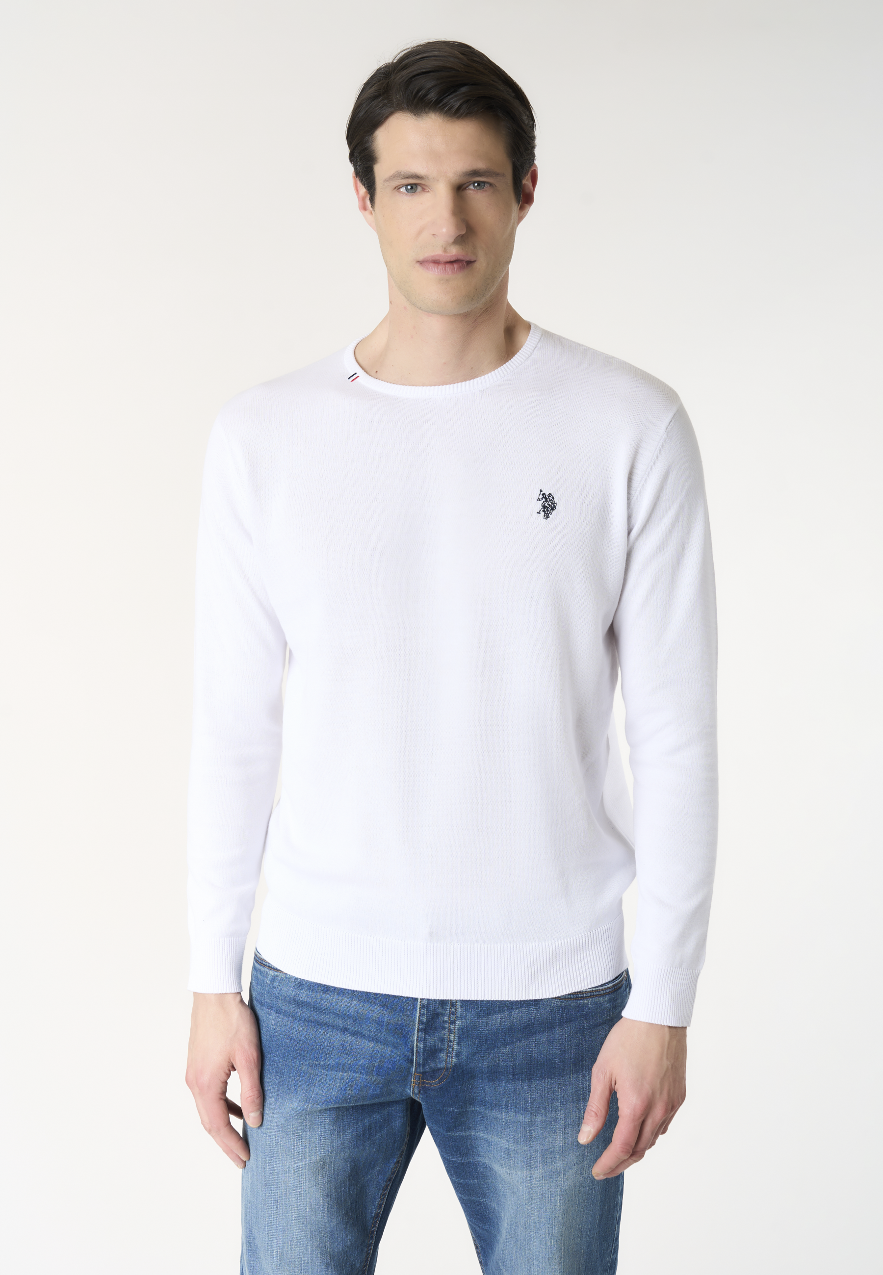 Maglia girocollo in cotone con logo ricamato