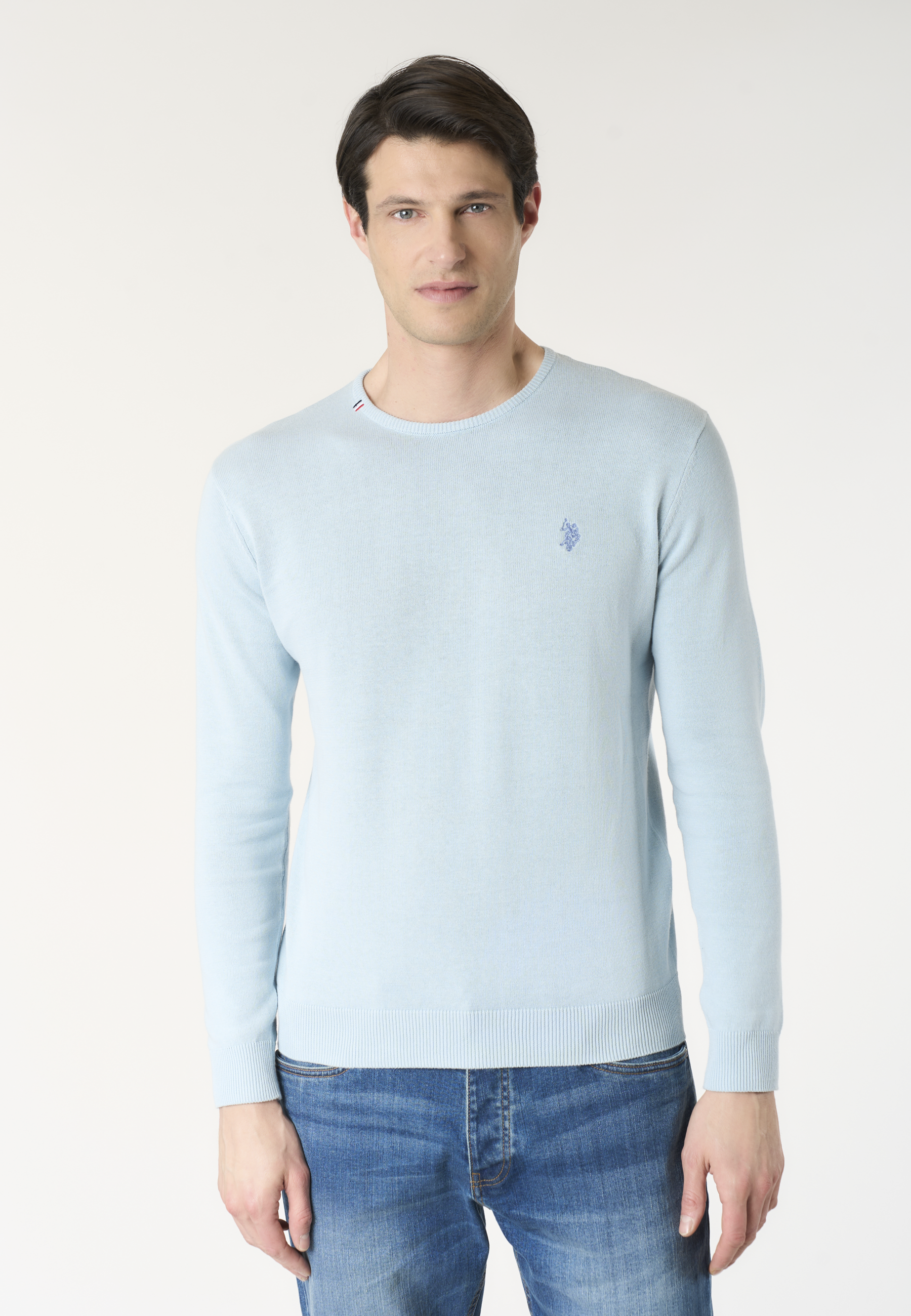 Maglia girocollo in cotone con logo ricamato