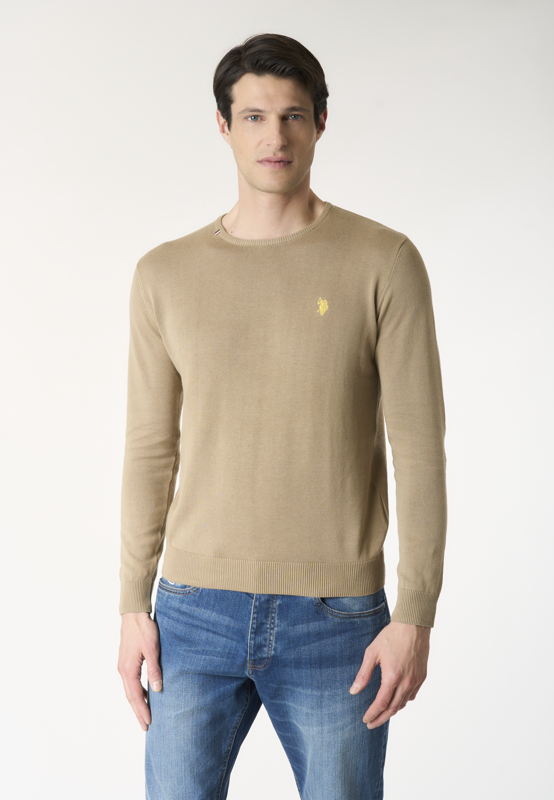 Maglia girocollo in cotone con logo ricamato