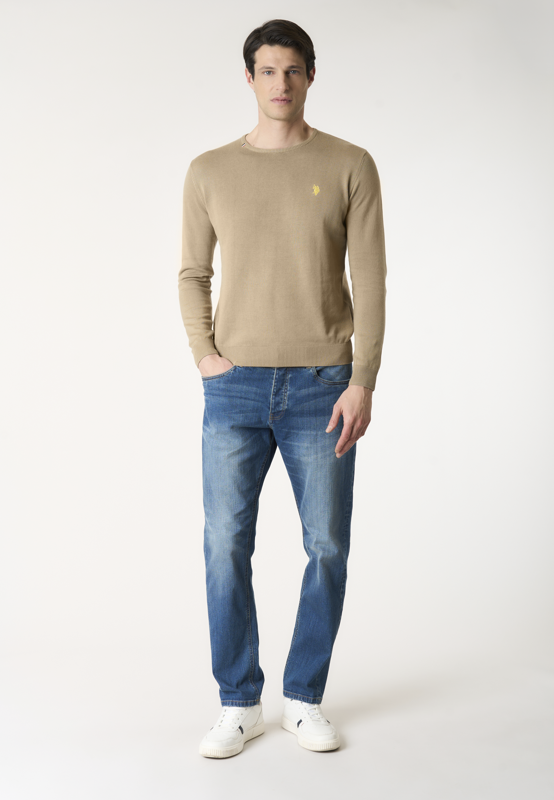 Maglia girocollo in cotone con logo ricamato
