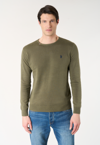 Maglia girocollo in cotone con logo ricamato