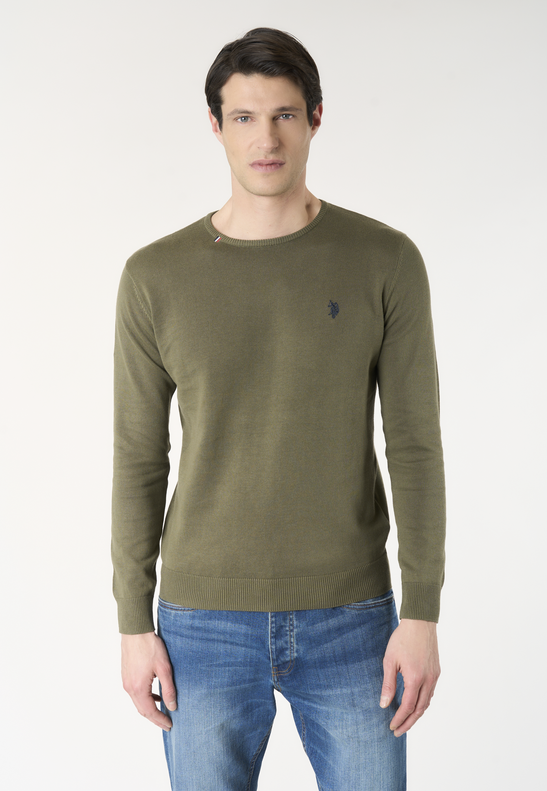 Maglia girocollo in cotone con logo ricamato