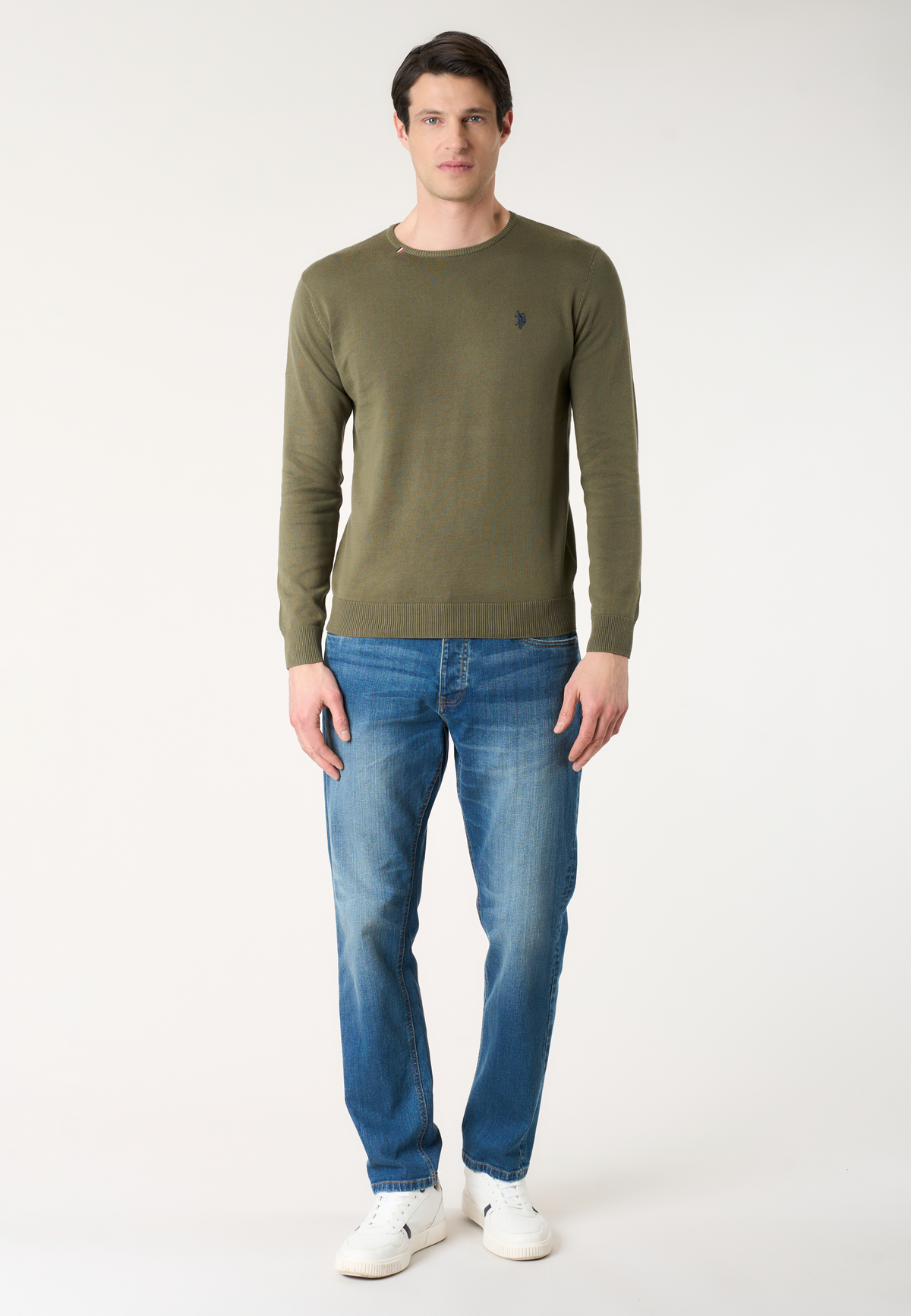 Maglia girocollo in cotone con logo ricamato