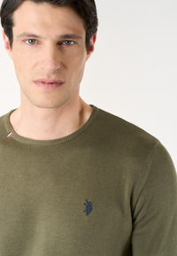 Maglia girocollo in cotone con logo ricamato