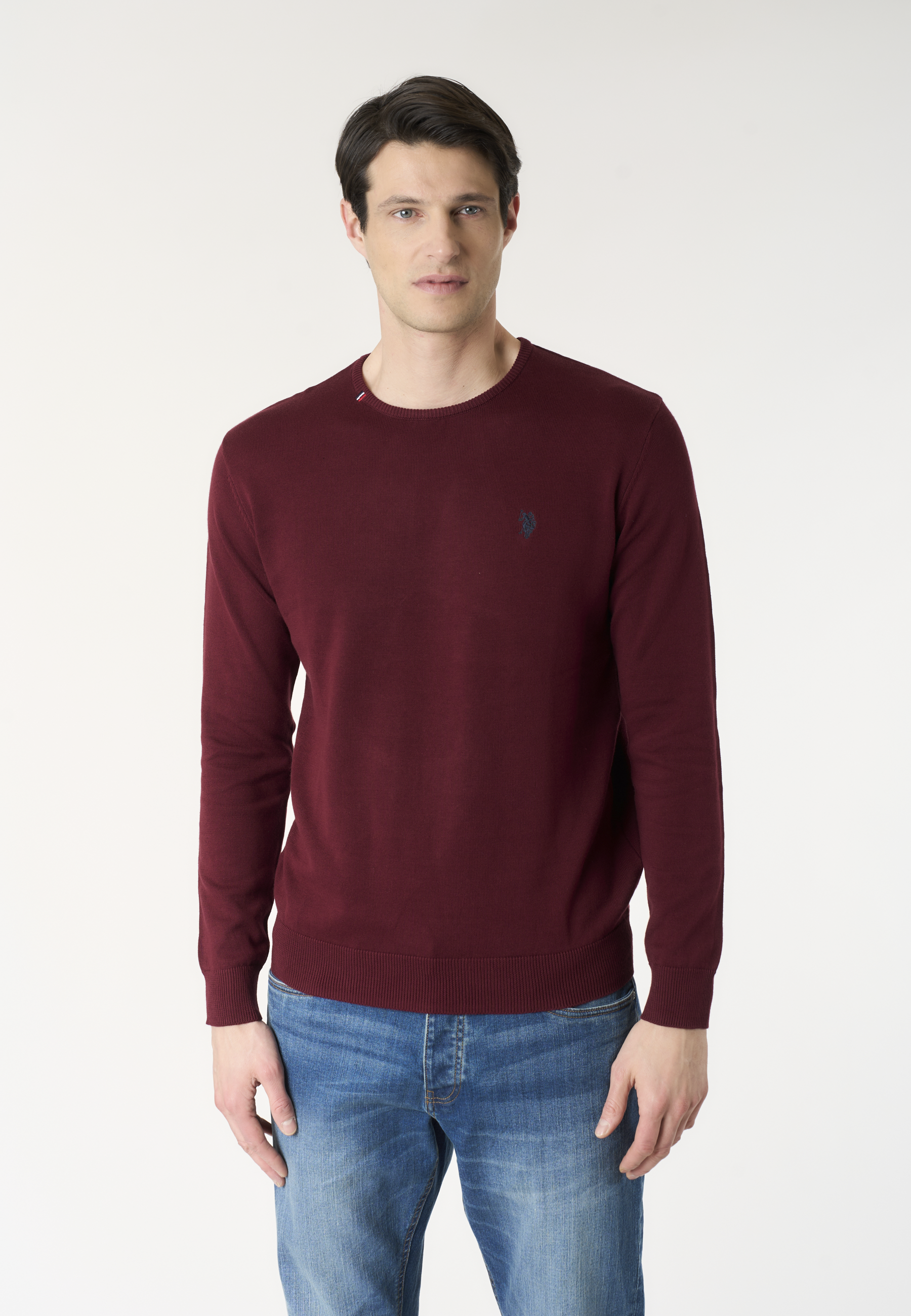 Maglia girocollo in cotone con logo ricamato