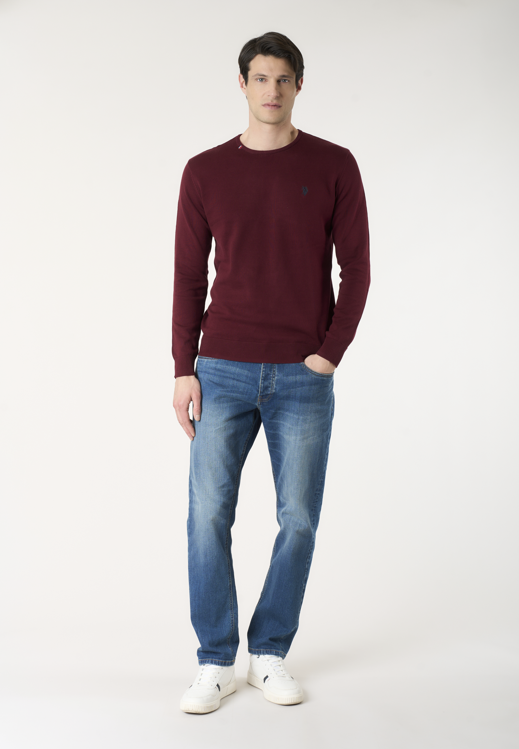 Maglia girocollo in cotone con logo ricamato