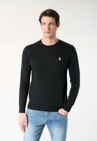 Maglia girocollo in cotone con logo ricamato