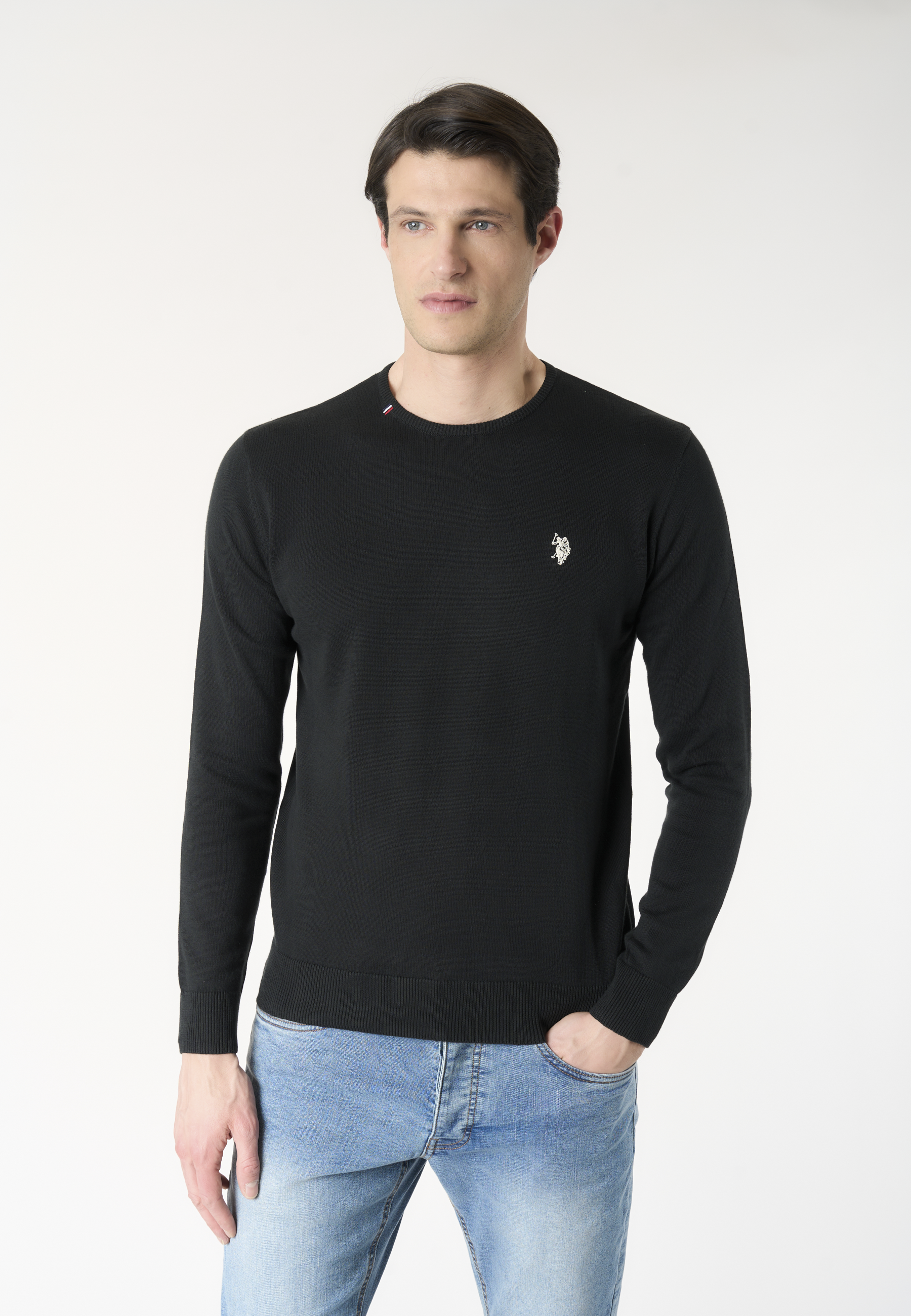 Maglia girocollo in cotone con logo ricamato