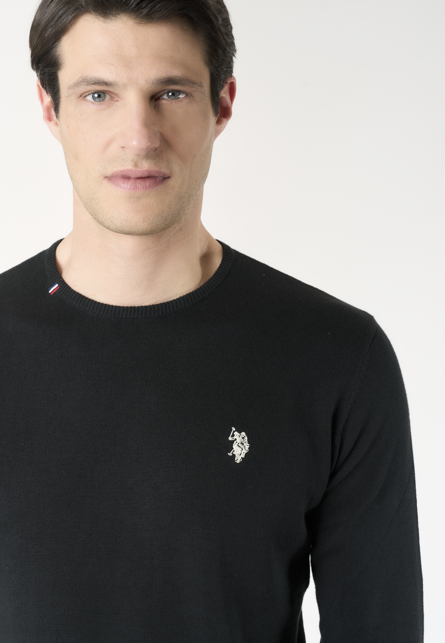 Maglia girocollo in cotone con logo ricamato