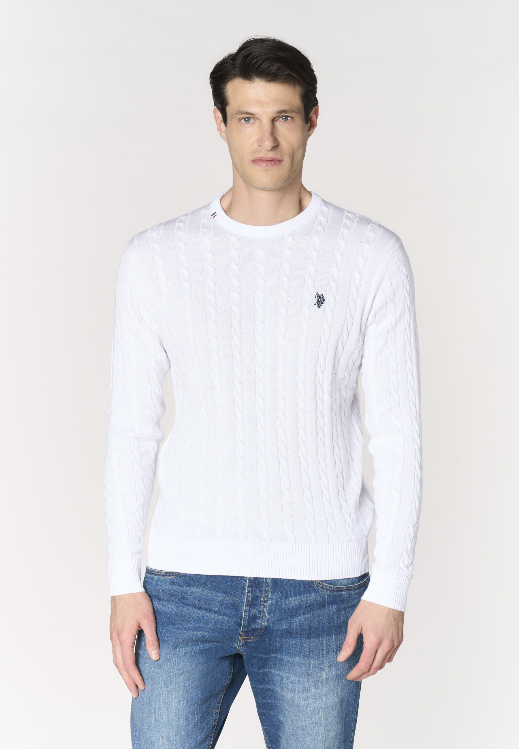 Maglia girocollo da uomo con lavorazione a treccia